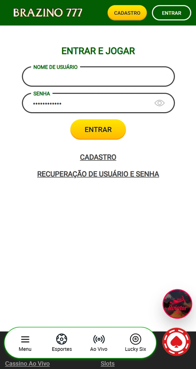 Faça login no seu perfil Brazino777 para começar a jogar caça-níqueis.